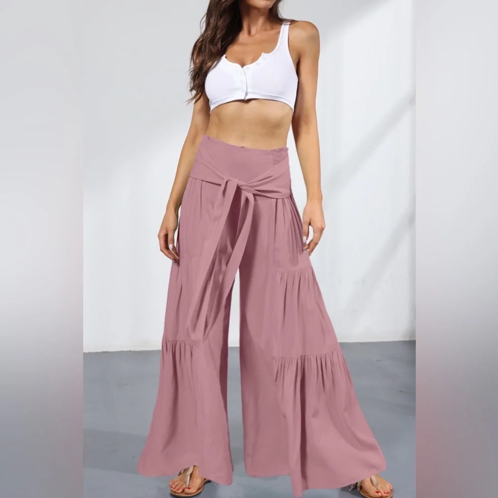 Tie Front Smocked Tiered Culottes - Picture 1 of 6